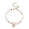 Natural Rose Quartz Chips & Pearl Beaded Bracelet BJEW-JB08236-01-1