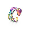 Rainbow Color 304 Stainless Steel Criss Cross Cuff Ring RJEW-N038-036M-3