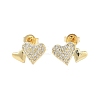 Brass Micro Pave Clear Cubic Zirconia Heart Stud Earrings for Women EJEW-A110-09G-1