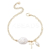 201 Stainless Steel & Natural Cultured Freshwater Pearl Charm Bracelets BJEW-JB13659-2