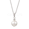 Shell Pearl White Round Pendant 304 Stainless Steel Cable Chain Necklaces for Women NJEW-JN05760-01-4