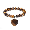 Gemstone Round Beaded Stretch Bracelet with Heart Charm for Women BJEW-JB09019-3