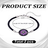 1 Set 2Pcs Valentine's Day Luminous 304 Stainless Steel Glass Flat Round Link Bracelet Sets BJEW-LP0001-35B-2