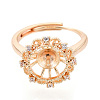 Flower Shape Brass Micro Pave Clear Cubic Zirconia Adjustable Ring Settings KK-T076-45G-2