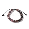 10mm Round Natural Rhodonite Braided Bead Bracelets BJEW-C067-01C-13-2