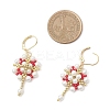 Flower with Cross 304 Stainless Steel Earrings Glass Seeds Leverback Earrings EJEW-MZ00507-02-4