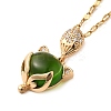 Brass Pave Clear Cubic Zirconia & Green Glass Fox Pendant Necklaces NJEW-M080-02G-1