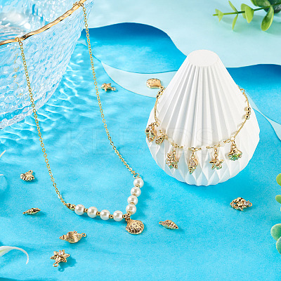 8Pcs 8 Styles Ocean Theme Brass Micro Pave Cubic Zirconia Pendants KK-TA0003-32-1