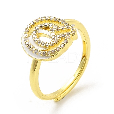 Mixed Color Enamel Initial Letter Adjustable Ring with Clear Cubic Zirconia RJEW-P045-01G-Q-1