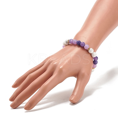 Natural Weathered Agate(Dyed) & Howlite Round Beaded Stretch Bracelet BJEW-JB08087-02-1