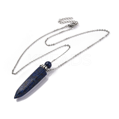 Dyed Natural Lapis Lazuli Bullet Shaped Perfume Bottle Pendant Necklaces G-B089-02P-09-1
