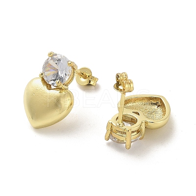 Heart Rack Plating Brass Micro Pave Clear Cubic Zirconia Stud Earrings EJEW-M240-03G-1
