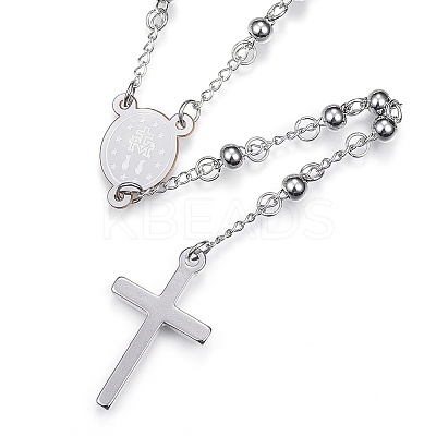 Non-Tarnish 304 Stainless Steel Rosary Bead Necklaces LS-NJEW-D285-42P-1