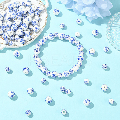 100Pcs 2 Styles Handmade Flower Printed Porcelain Ceramic Beads PORC-LT0001-11-1