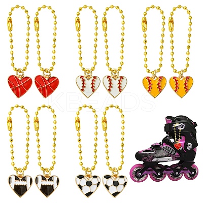 10Pcs 5 Styles Heart with Sports Ball Alloy Enamel Pendant Decoration HJEW-YW00076-1