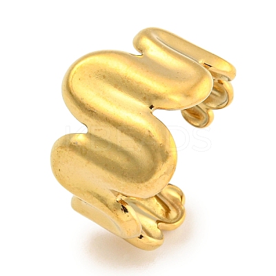 Ion Plating(IP) Wave 304 Stainless Steel Open Cuff Finger Rings for Women RJEW-P114-01G-1