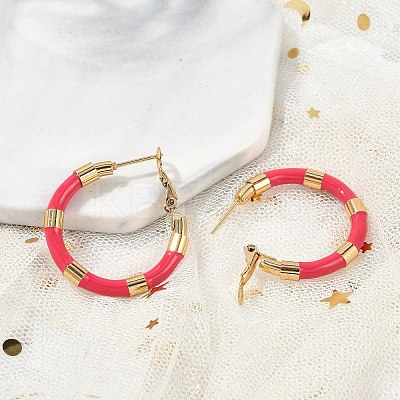 PVD Vacuum Plating 201 Stainless Steel Enamel Hoop Earrings for Women EJEW-B016-33G-1