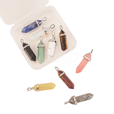 10Pcs 10 Style Natural & Synthetic Gemstone Pointed Pendants G-CJ0001-72-1