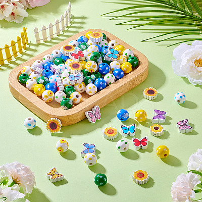 20 Styles Printed Wood Beads WOOD-TA0002-65-1