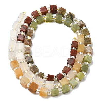 Natural Unakite & Quartz Crystal & Chinese Southern Jade & Yellow Aventurine & Sesame Jasper Beads Strands G-H333-03H-1