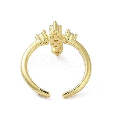 Brass Micro Pave Clear Cubic Zirconia Open Cuff Ring for Woman RJEW-M165-02B-G-1