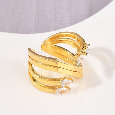 Brass Micro Pave Cubic Zirconia Cuff Rings for Women RJEW-L132-06G-1