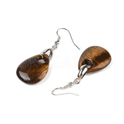 Natutal Tiger Eye Dangle Earrings EJEW-F343-A10-1