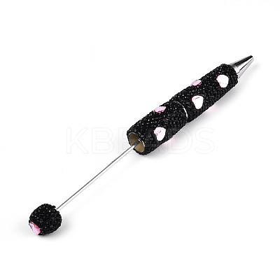 Heart Resin & Polymer Clay Pave Rhinestone Ball-Point Pen AJEW-T013-03D-1