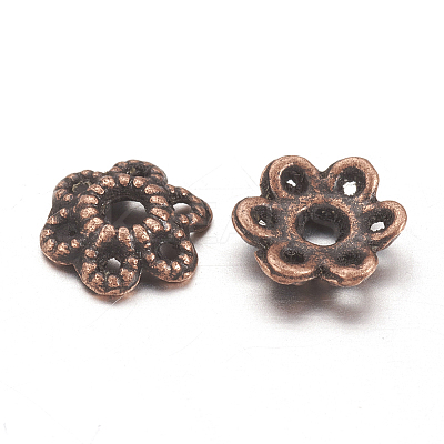 6-Petal Tibetan Style Alloy Hollow Flower Bead Caps X-TIBE-S221-R-NR-1