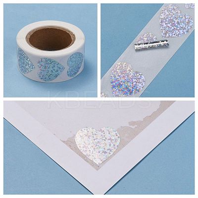 Heart Shaped Laser Stickers Roll DIY-K027-G01-1