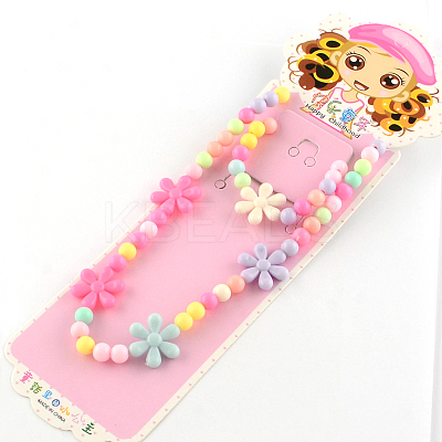 Flower Acrylic Pendant Necklaces and Stretch Bracelets Jewelry Sets SJEW-R048-05-1