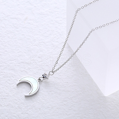 Stainless Steel Pave Natural White Shell Moon Pendant Necklaces for Women GV4177-1
