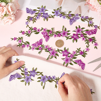 2 Pairs 2 Colors Flower Polyester Embroidery Cloth Sew on Appliques PATC-GF0001-59A-1