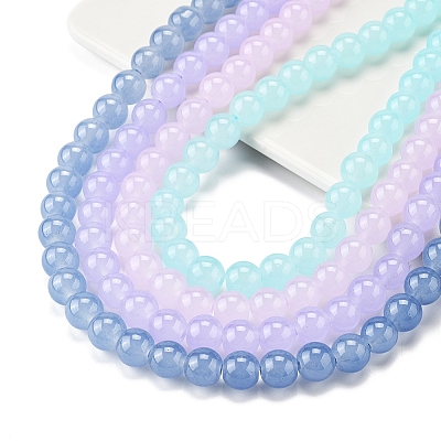 4 Strands 4 Colors Imitation Jade Glass Round Beads Strands GLAA-FS0002-07-1