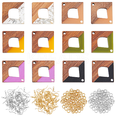 DIY 6 Pairs Rhombus Resin & Walnut Wood Earring Makings DIY-FH0001-94-1