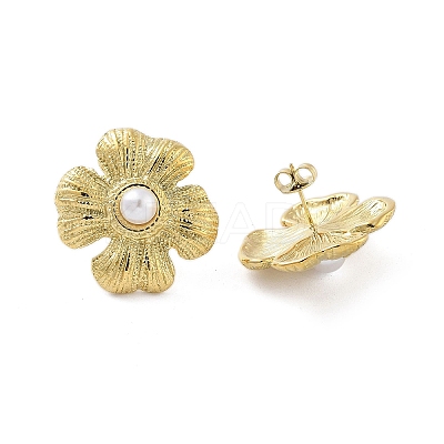 Ion Plating(IP) Flower Real 14K Gold Plated 304 Stainless Steel Stud Earrings EJEW-P258-36G-01-1