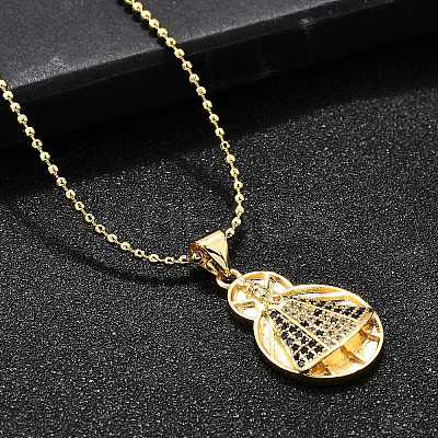 Brass Clear & Blue Cubic Zirconia Nossa Senhora Aparecida Virgin Pendant Necklaces for Women NJEW-U039-01B-G-1