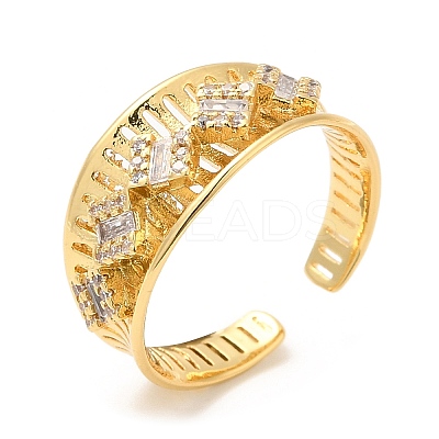 Rack Plating Brass Rhombus Open Cuff Ring RJEW-D008-03G-1