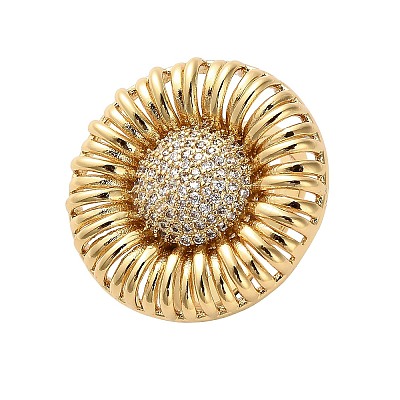 Sunflower Brass Micro Pave Clear Cubic Zirconia Cuff Finger Rings for Women RJEW-M098-02G-1