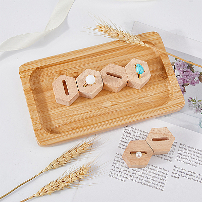 Hexagon Wood Ring Display Pedestals RDIS-WH0011-22-1