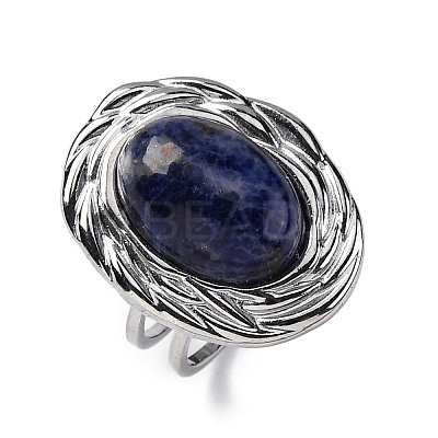 Oval Natural Sodalite Finger Rings RJEW-M063-01P-09-1