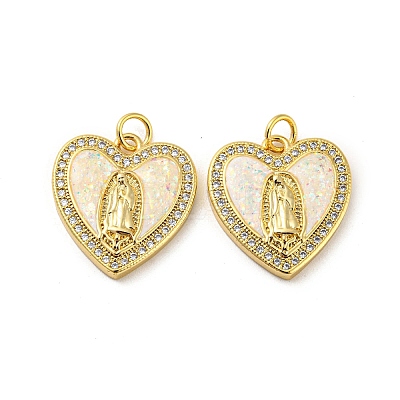 Brass Micro Pave Cubic Zirconia with Synthetic Opal Pendants KK-D096-03B-01-1