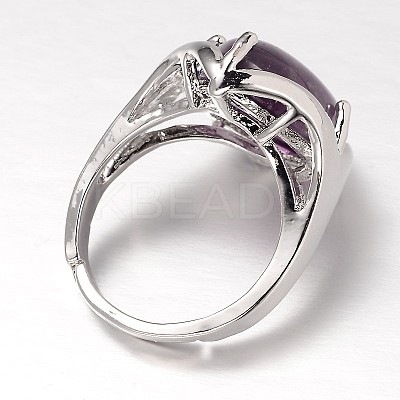 Teardrop Platinum Tone Brass Gemstone Adjustable Wide Band Rings RJEW-L062-02F-1