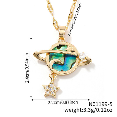 Chic Minimalist Brass Pave Paua Shell 3D Round Planet Moon Pendant Dapped Chain Necklace for Women LS-CX3766-1-1