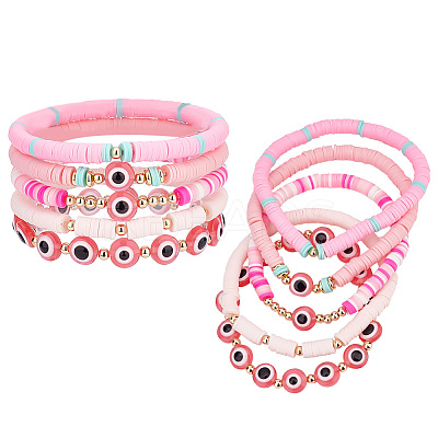 10Pcs 2 Style Polymer Clay Heishi Beaded Stretch Bracelets Set BJEW-PH0001-01-1
