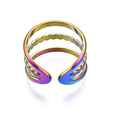 304 Stainless Steel Triple Line Wrap Cuff Ring RJEW-N038-104-1
