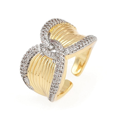 Brass Micro Pave Cubic Zirconia Cuff Rings RJEW-D326-04G-1