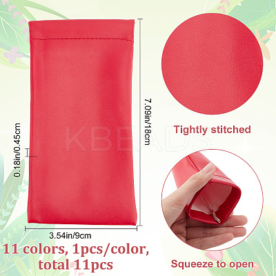 11Pcs 11 Colors Rectangle PU Imitation Leather Eyeglasses Pouch AJEW-CP0005-56-1