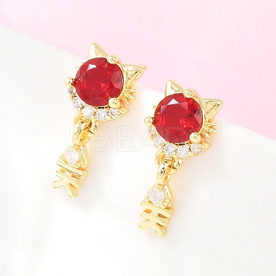 Brass Micro Pave Cubic Zirconia Dangle Stud Earrings EJEW-F405-24G-1