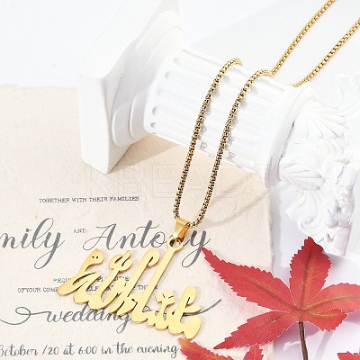201 Stainless Steel Arabic Pendant Box Chain Necklaces for Women Men LS-NJEW-R013-06G-1